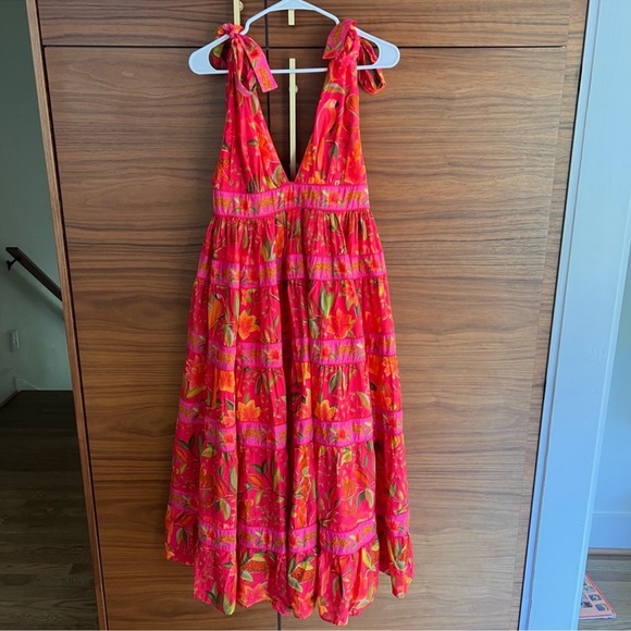 NWT Farm Rio Solar Forest Tiered Plunge Maxi Dress with Tie Straps Medium - Picture 4 of 6